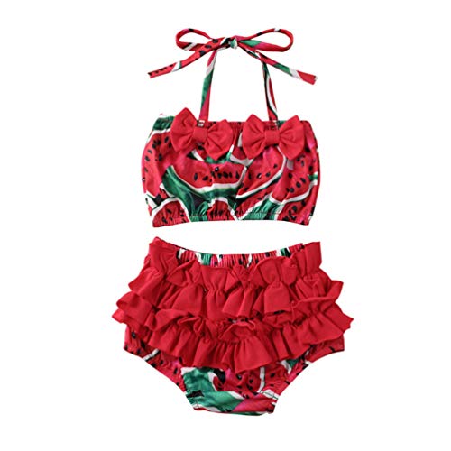 2Pcs Baby Girls Tankinis Fruits Print Swimwear Toddler Halter Bikini Sets Kids Summer Beachwear Outfit Set (Red, 0-6M) #TOP1