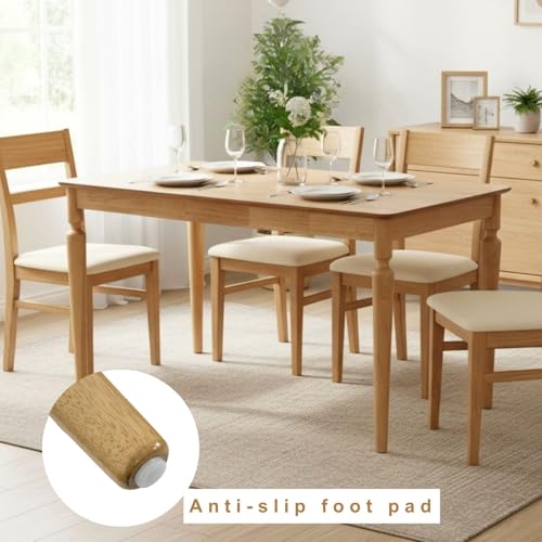 Image of Farmhouse Dining Table for 4-6, 59 inch Solid Wood Kitchen Table with Turned Legs, Rectangular Rustic Wooden Dining Table for Dining Room, Kitchen or Home Office, Natural Finish