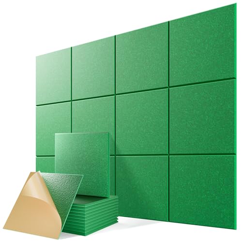 Image of 12 Pack Self-Adhesive Acoustic Panels, 12 inch X 12 inch X 0.4 inch High-Density Sound Proof Foam Panels for Walls, Soundproof Wall Panels for Home & Office (Green)