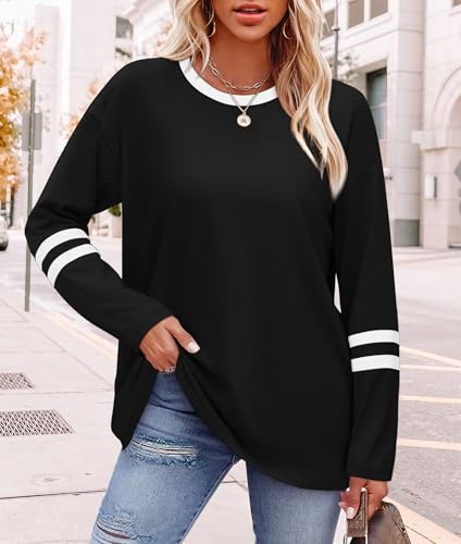 Long Sleeve Shirts for Women Color Block Casual Tops Crew Neck Fall Basic Tees Fashion Clothes 2025