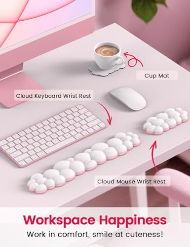 Vaydeer Cloud Keyboard Wrist Rest Set – Ergonomic Memory Foam Wrist Pad for Computer, Laptop & Gaming, Non-Slip Cute Desk Accessories for Office(Keyboard Rest + Mouse Rest + Coaster) - Thumbnail 5