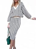 HUUSA Two Piece Knitted Sweater Work Dresses Set Fall Winter Batwing Sleeve Oversized Top High Waist...