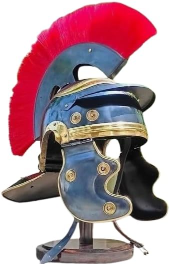 Roman Centurion Helmet with Red Crest – Wearable Full-Size Steel and Brass Helmet for Adults – Ideal for Reenactment, Cosplay, LARP