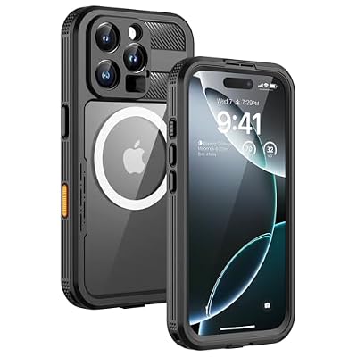 Lanhiem Magnetic for iPhone 16 Pro Max Case, IP68 Waterproof Dustproof Case, [Compatible with Magsafe] [Built-in Screen Protector] Full Body Heavy Duty Rugged Phone Cover 6.9 inch, Black/Clear