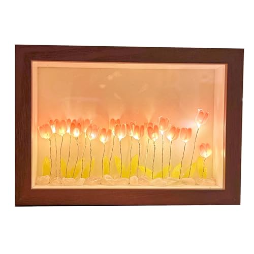 Tyenaza Tulip Light Photo Frame, Flower Night Lamp Floral Picture Frame Home Decoration for for Children Girl Couple Friends Women Birthday Anniversary
