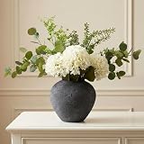 Faux Arrangement - Eucalyptus & White Hydrangea Flowers, Large Artificial Floral Greenery Centerpieces for...