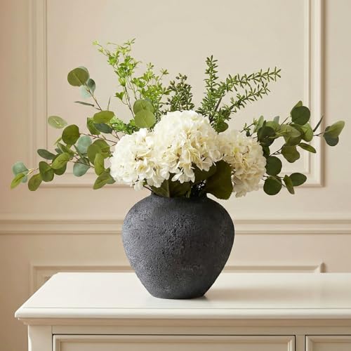 Faux Arrangement - White Hydrangea & Eucalyptus Greenery - Large