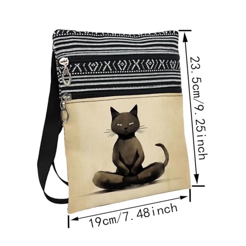Yoga Cat Messenger Bag Small Ethnic Pattern Printed Adjustable Strap Crossbody Zipper Bag Yoga Cat Phone Bag Wallet Cute Shoulder Handbag for Women Friends -22