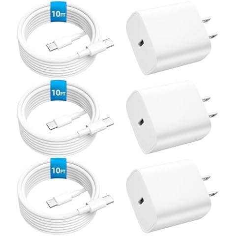 3-Pack For iPhone 16 15 Charger Fast Charging Type C Charger USB C Charger Block iPhone 16 Charger with 10FT USB C Charging Cable for iPhone 16/16 Plus/16 Pro/16 Pro Max/iPhone 15/15 Pro Max/iPad Pro Cover
