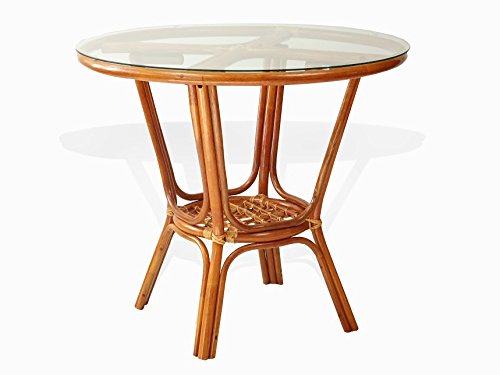 5-Pc Pelangi Rattan Wicker Dining Set With Round Table Glass Top + 4 Arm Chairs, Colonial Color #TOP4