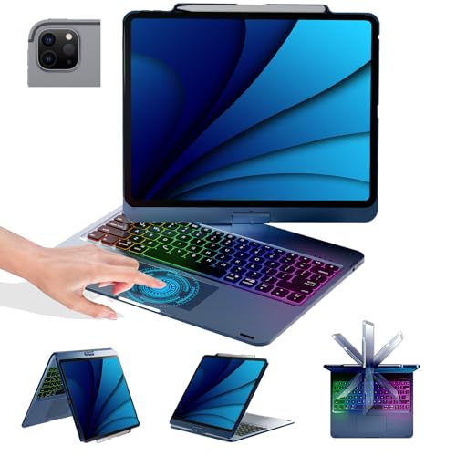 Image of BABG Keyboard Case for iPad Air 13 inch(M3 /M2)&iPad Pro 13(M5 /M4),iPad Pro 12.9(6th /5th /4th /3rd Gen) Case with Keyboard,360 Rotatable,Toupad,Backlits,Pencil Charging-Navy Blue