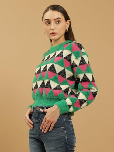 Image of BEATNIK Round Neck Full Sleeve Green Womens Wear Sweaters