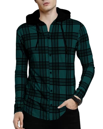 Image of Noble Monk Men's Cotton Blend Hooded Neck Full Sleeve Shirt | Regular Fit | Checkered Pattern | Casual Shirt