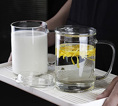 Luxu Premium Large Glass Tea Cups With Lid(Set Of 2)-27 Oz,Modern Simplicity Glass Coffee Mugs,Wide Mouth Hot Or Cold Beverage Mugs-Big Capacity With Comfortable Handle For Home And Office-Clear #TOP7