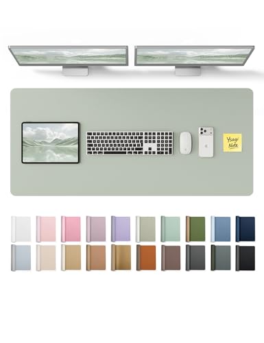 Image of YSAGi Leather Desk Pad Protector, Office Desk Mat, Large Mouse Pad, Non-Slip PU Leather Desk Blotter, Laptop Desk Pad, Waterproof Desk Writing Pad for Office and Home (Grayish Green, 47 inch x 17 inch)
