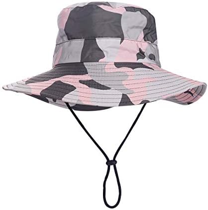 Outdoor Sun Hat, Waterproof Fishing Hat Sun Protection Summer Boonie for Man and Women Foldable Bucket Hat for Hiking (Camouflage Pink Women)