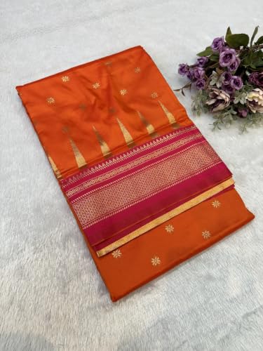 Generic orange paithani silk saree in soft silk – image 3