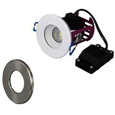 Robus Ramada 8.5W Warm White Fire Rated Dimmable Downlight - White & Brushed Chrome Trim Cover
