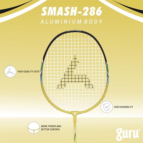 Image of GURU Smash-286 Heavy Duty Aluminium Badminton Racket Pack of 1 with Cover