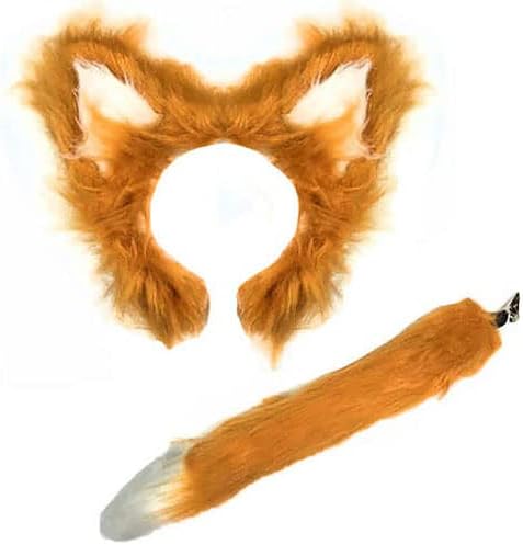 jokeshop Brown Fluffy Fox Set (Ears & Tail) Fancy Dress Halloween World Book Day Adults Animal Headband Accessory