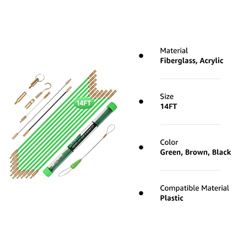 14Ft Fiberglass Running Electrical Wire Cable Glow Rods Wire Pulling, Fish Rods Electrical Kit With 8 Different Attachments And Fish Tape Wire Puller Kit1 #TOP7