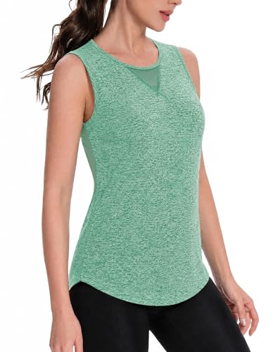Crewhpo Sport Top Damen Tank Top Sommer Ärmelloses Sportshirt Fitness Oberteil Laufshirt Wandershirt Atmungsaktiv Yoga Shirt mit Netzeinsatz Schnelltrocknend S-XXL