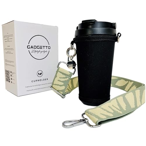 GADGETTO Zestaw uchwytów na kubki do kawy, uchwyt na kubek z paskiem na ramię i kubkiem termicznym, 500 ml, do zawieszenia, kolor zielony Laurel pomysł na prezent na Wielkanoc