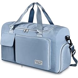 WT Wisdom Together Bolsa de Viaje Plegable de Gran Capacidad, Bolsa de Gimnasio Plegable, Bolsa de Lona Impermeable Ligera de Tela Oxford para Deportes y Viajes con Etiqueta de Equipaje (Azul)