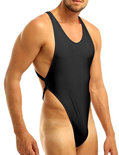 Dpois Men's Crossover Bodysuit High Cut One-Piece Thongs Leotard Underwear Lingerie Black X-Large #TOP2