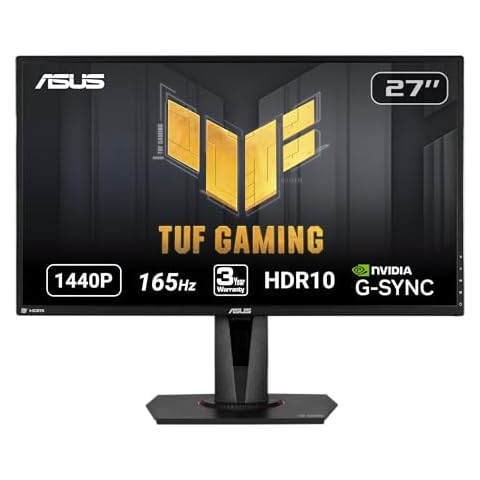 ASUS TUF Gaming 27" 2K HDR Gaming Monitor (VG27AQ) - QHD (2560 x 1440), 165Hz (Supports 144Hz), 1ms, Extreme Low Motion Blur, Speaker, G-SYNC Compatible, VESA Mountable, DisplayPort, HDMI ,Black Cover