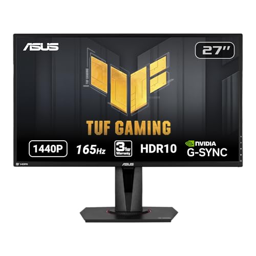 ASUS TUF Gaming 27″ 2K HDR Gaming Monitor (VG27AQ) – QHD (2560 x 1440), 165Hz (Supports 144Hz), 1ms, Extreme Low Motion Blur, Speaker, G-SYNC Compatible, VESA Mountable, DisplayPort, HDMI ,Black