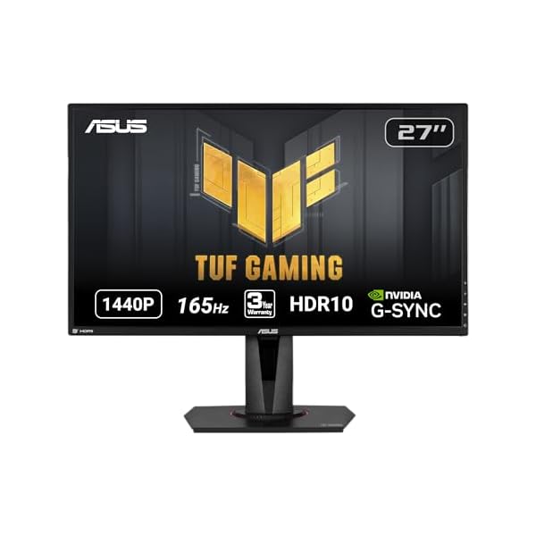 ASUS TUF Gaming 27″ 2K HDR Gaming Monitor (VG27AQ) – QHD (2560 x 1440), 165Hz (Supports 144Hz), 1ms, Extreme Low Motion Blur, Speaker, G-SYNC Compatible, VESA Mountable, DisplayPort, HDMI ,Black
