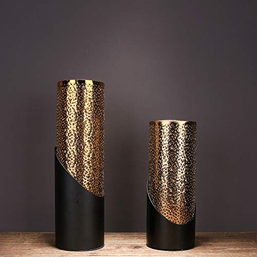 Metalen Holle Ronde Vaas Hotel Model Kamer Thuis Woonkamer Tv Aanrecht Vaas Gedroogde Bloemen Verse Bloem Decoratie Vaas 33x10x9 Cm, 25x10x9 Cm, 2 Stks - Afbeelding 3