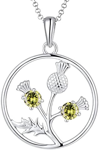 JO WISDOM Scottish Thistle Necklace,925 Sterling Silver Celtic Scotland Flower Outlander Pendant Necklace with 3A Cubic Zirconia,Jewelry for Women