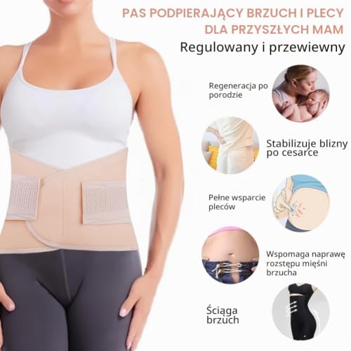 ACWOO Pas na brzuch po porodzie, pas poporodowy dla kobiet, pas na brzuch po cesarskim cięciu, pas do regeneracji po porodzie (Beżowy, 112CM)