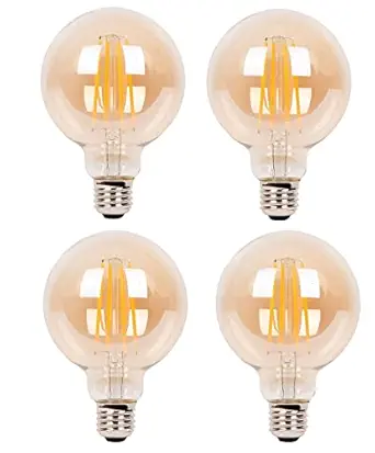 Desidiya Edison Tungsten Filament Round Antique Glass G80 Light Bulbs Pack Of 4 Vintage Base E27 Bulb Yellow Light Home Decoration Living Room/Balcony/Restaurant Bar Lighting - 4 Watts,Incandescent
