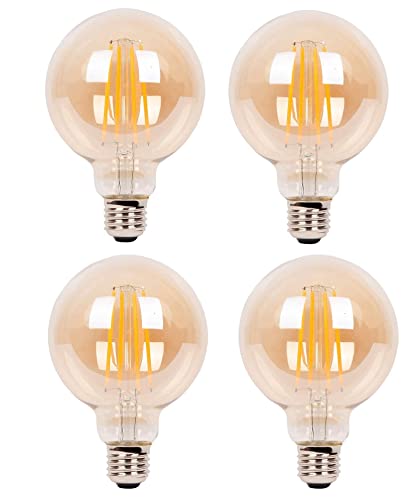Image of Desidiya Edison Tungsten Filament Round Antique Glass G80 Light Bulbs Pack Of 4 Vintage Base E27 Bulb Yellow Light Home Decoration Living Room /Balcony /Restaurant Bar Lighting - 4 Watts,Incandescent