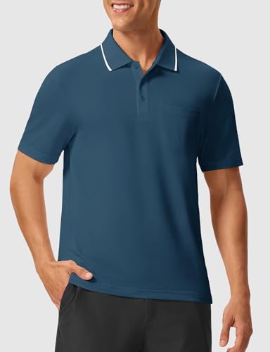 Image of Rdruko Men's Polo Shirts Short Sleeve Quick Dry Outdoor Golf Sports Shirts with Pocket