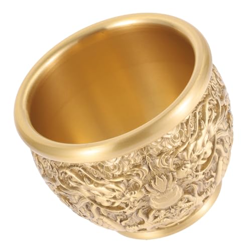 ROMISBABA Cuenco Tesoro Chino Latón Dorado Decorativo Vintage para Escritorio Hogar Oficina Pequeño