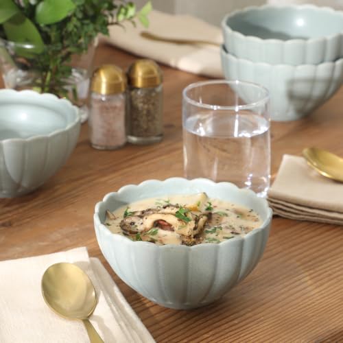 Gibson Elite Bistro Fleur Stoneware Cereal Bowls Set of 4, 5.5-Inch Scalloped Bowls with Reactive Glaze, Fluted Kitchen Bowls for Cereal, Soup, Salad, Rice and Dessert - Blue by Gibson Elite - Used condition - Image 6