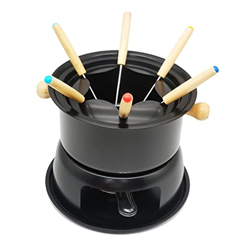 KELUNIS Mini Set De Olla para Fondue, Acero Carbono Olla Caliente Helado De Chocolate Y Queso Crisol con 6 Tenedores para Fondue Y Base para La Fiesta