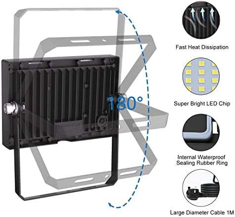 Linke LED Floodlight Outdoor 15W, 1200LM Work Lights with Plug, IP66 Waterproof Led Outdoor Lights, Wall Lights 6500K Daylight White for Garden, Porch, Courtyard, Garage & Warehouse, 2 Pack