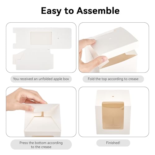 Ocmoiy 30 Pack Candy Apple Boxes with Sticks, 4" x 4" x 4" Kraft Caramel Apple Gift Box with Clear Window for Wedding, Party (White) by Ocmoiy - Image 4