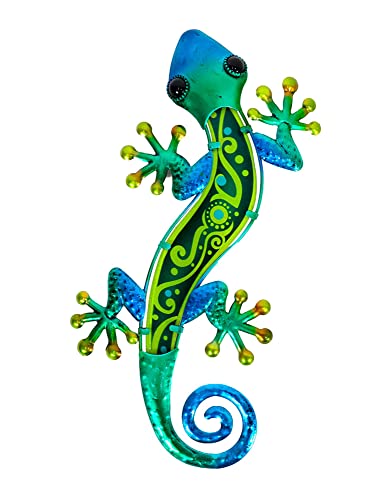 Salamandre et Gecko Mural Vert, Métal et Verre, Modèle JUNGLE GREEN, H 37,5 cm