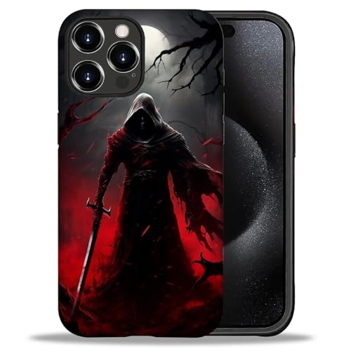 yicomon Compatible with iPhone 16 Pro Case, Death Black Red Pattern Print Matte Phone Case Durable Fashion Funny Liquid Silicone Case Soft Anti-Scratch Shockproof Protective Cover