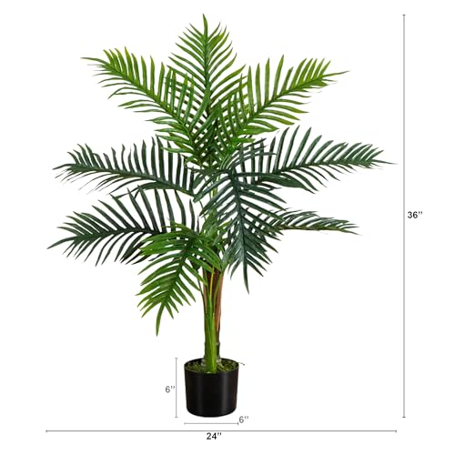 Arbre artificiel bambou vert de 0,9 m avec tronc en mousse et écorce de palmier