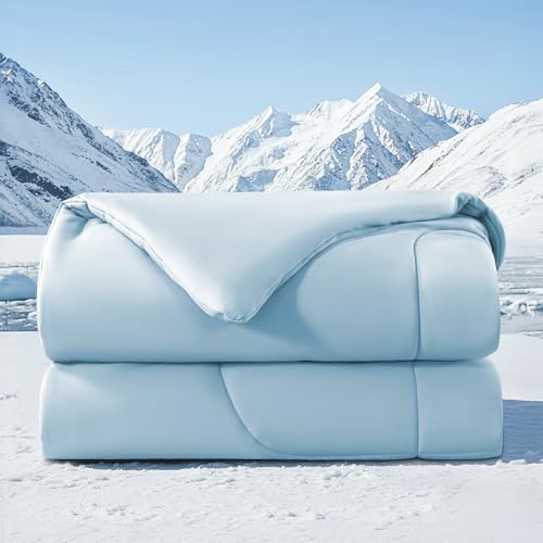 HYLEORY Cooling Comforter Twin Size - Summer Cooling Blanket for Hot Sleepers/Night Sweats Double-Sided Cold Touch Silky Ice Comforters Breathable Lightweight Beddings Cool Blue 68x90
