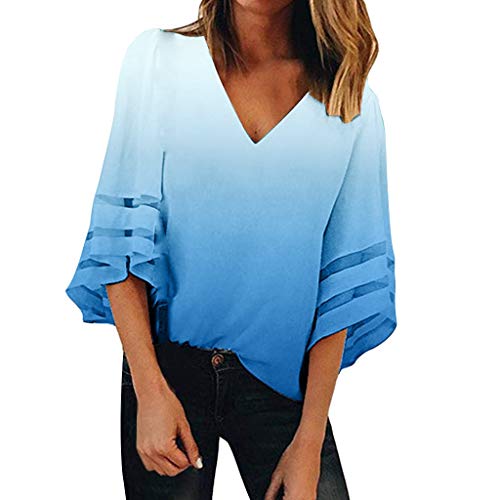 Women Summer Fashion V Neck Tops Three Quarter Sleeve Shirt Pullover Blouse...