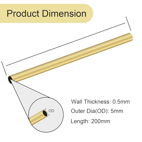 iMeistek Messingrohr, 9 mm Außendurchmesser x 0,5 mm Wandstärke, 200 mm Länge, nahtloses gerades Rohr für DIY-Basteleien (4 Stück)