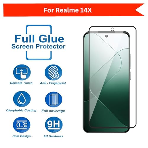 Image of DARKFIT Tempered Glass Premium Screen Protector Compatible for Realme 14X | Edge to Edge Coverage with Easy Installation Kit | Scratch Resistance | HD Clear Glass (Black Border) | Pack of 1